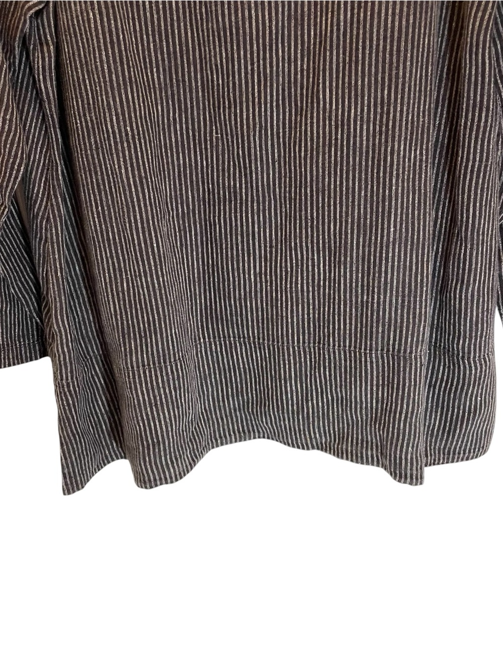 FLAX Linen Jacket Tunic Black Charcoal Pin Striped Button Front Size L Lagenlook - Picture 7 of 9